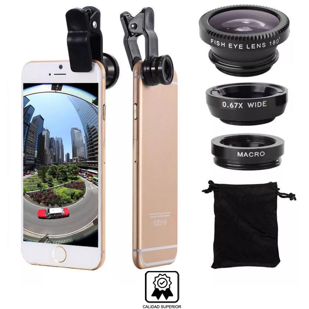 Lentes Profesionales para Celular Universal Fish Eye Macro Wide 3 en 1 Interlud