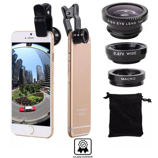 Lentes Profesionales para Celular Universal Fish Eye Macro Wide 3 en 1 Interlud