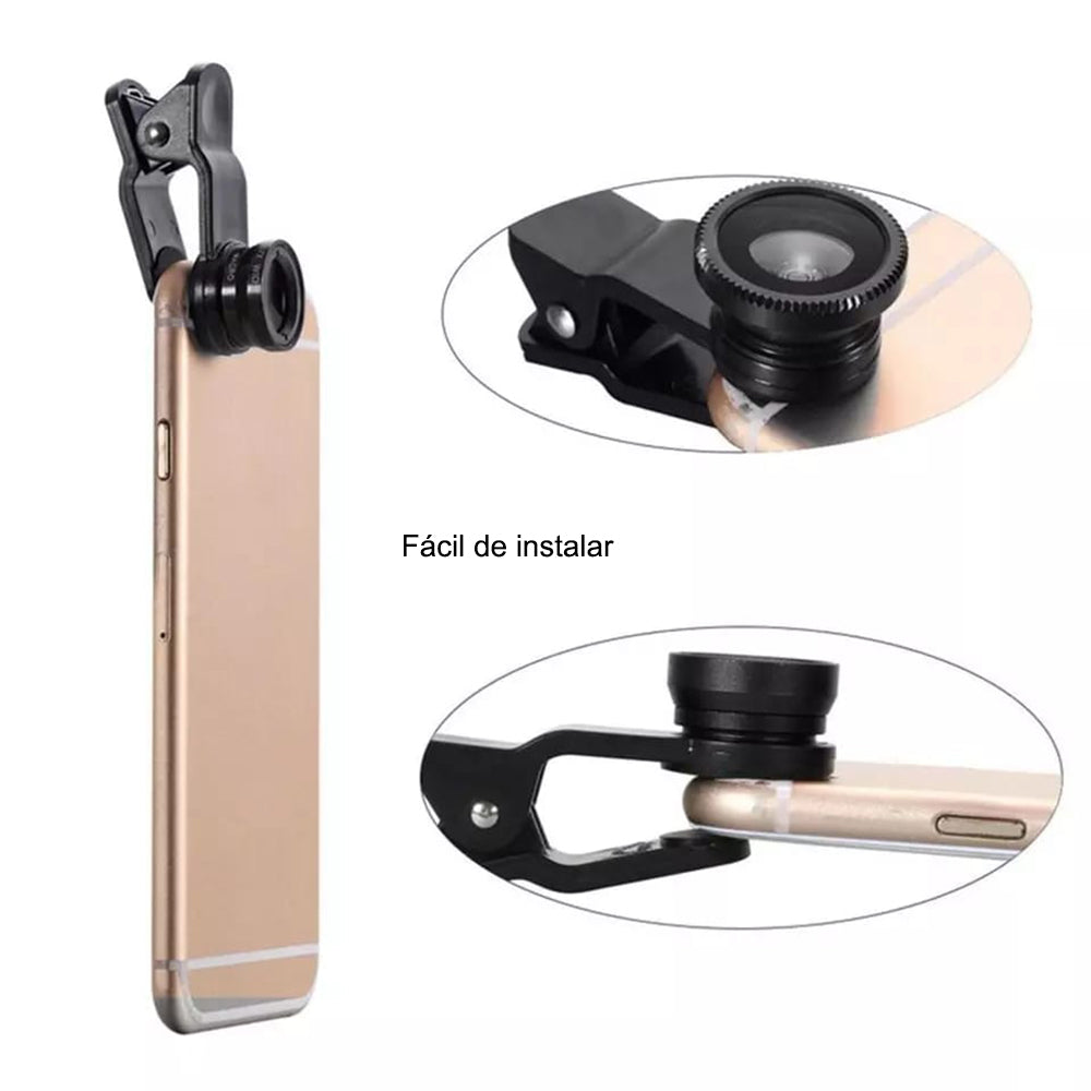 Lentes Profesionales para Celular Universal Fish Eye Macro Wide 3 en 1 Interlud