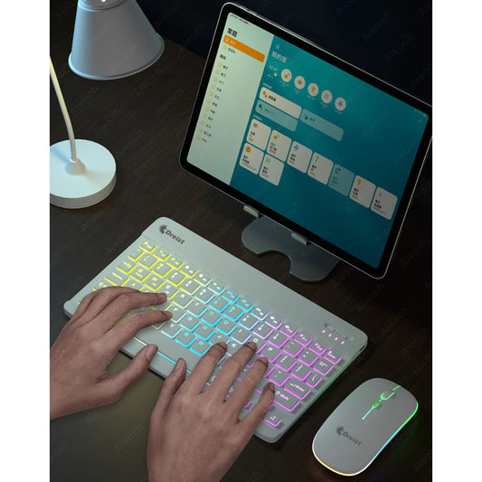 Kit Teclado y Mouse Luces RGB Inalámbrico Bluetooth Multidispositivo GR270026 Blanco