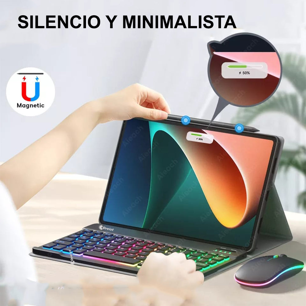 Kit Teclado y Mouse Luces RGB Inalámbrico Bluetooth Multidispositivo GR270027 Negro