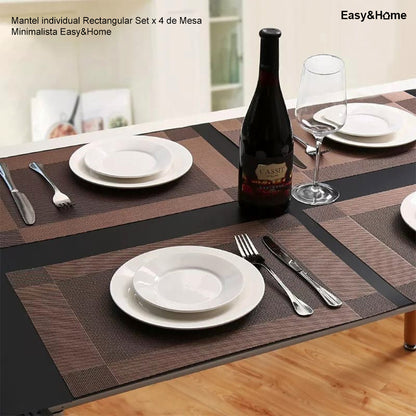 Mantel individual Rectangular Set x 4 de Mesa Minimalista Easy&Home Marrón Oscuro