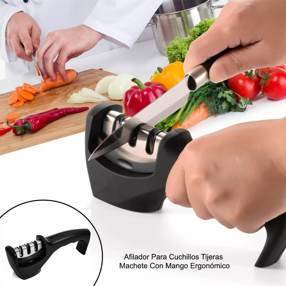 Afilador para Cuchillos Tijeras Machete con Mango Ergonómico Negro EASY&HOME