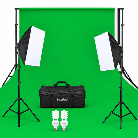 Kit fotografía Interlud profesional video fondo verde + parantes + soft box iluminación + maletín negro FYI260012