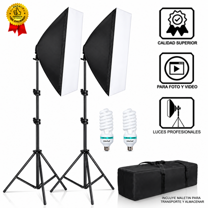 Kit fotografía Interlud profesional video fondo verde + parantes + soft box iluminación + maletín negro FYI260012