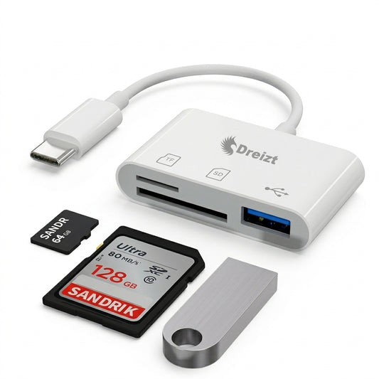 Lector de Tarjetas SD USB  3 en 1 Adaptador Tipo C Dreizt  ADC210016