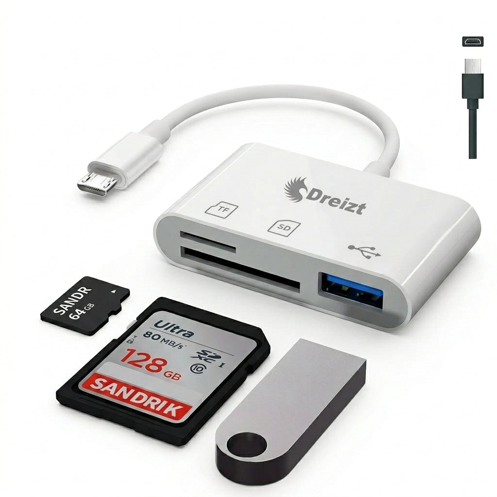 Lector de Tarjetas SD USB 3 en 1 Tipo Micro USB Dreizt ADC210017