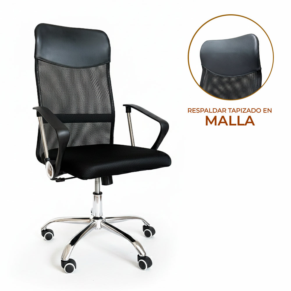 Silla de Oficina Ejecutiva Base de Acero Komsum Milan Negro