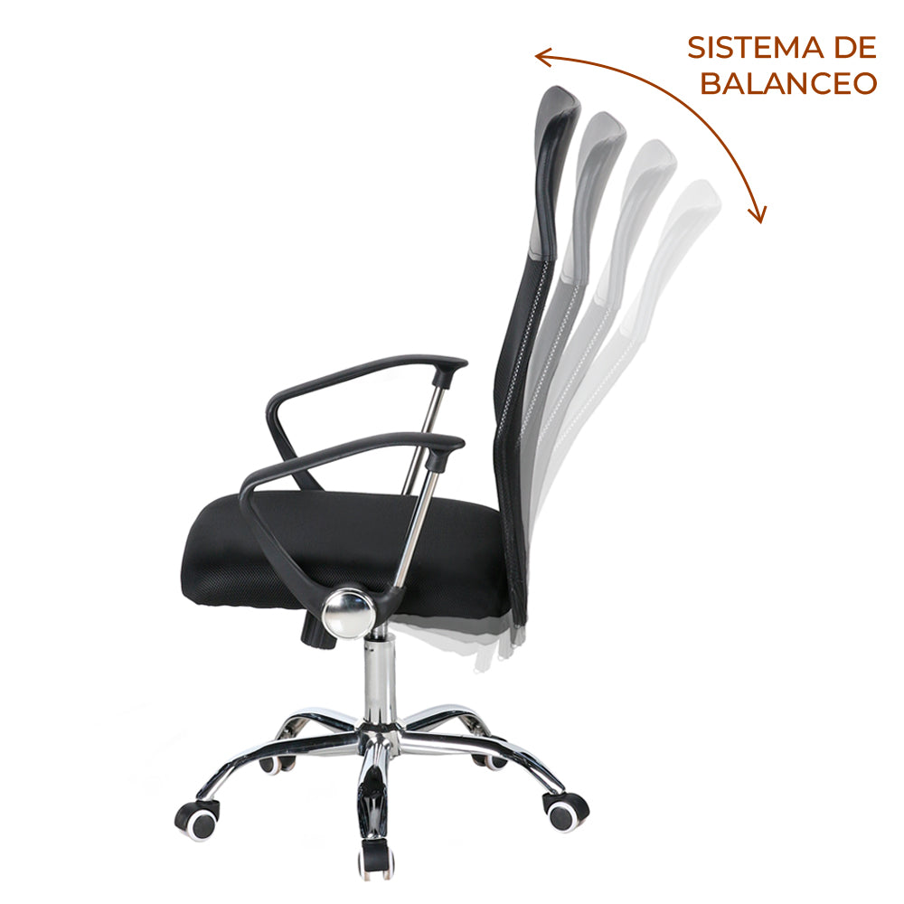 Silla de Oficina Ejecutiva Base de Acero Komsum Milan Negro