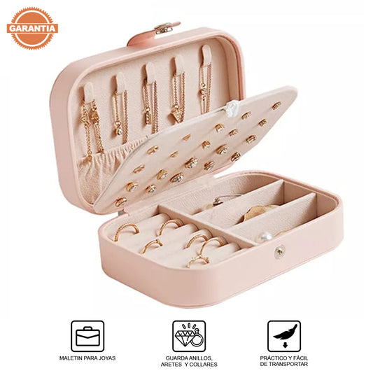 Maletín Estuche Organizador Joyero de Viaje Collar Aretes Anillos Rosado
