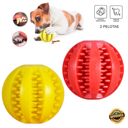 Combo 2 Pelotas Limpia Dientes para Perros Rojo y Amarillo
