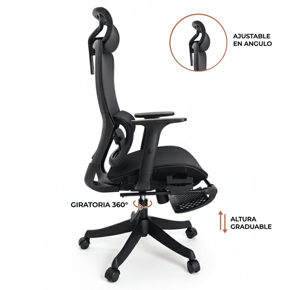 Silla Ergonomica de Oficina Gerencial Komsum Paris Negro con Posapies