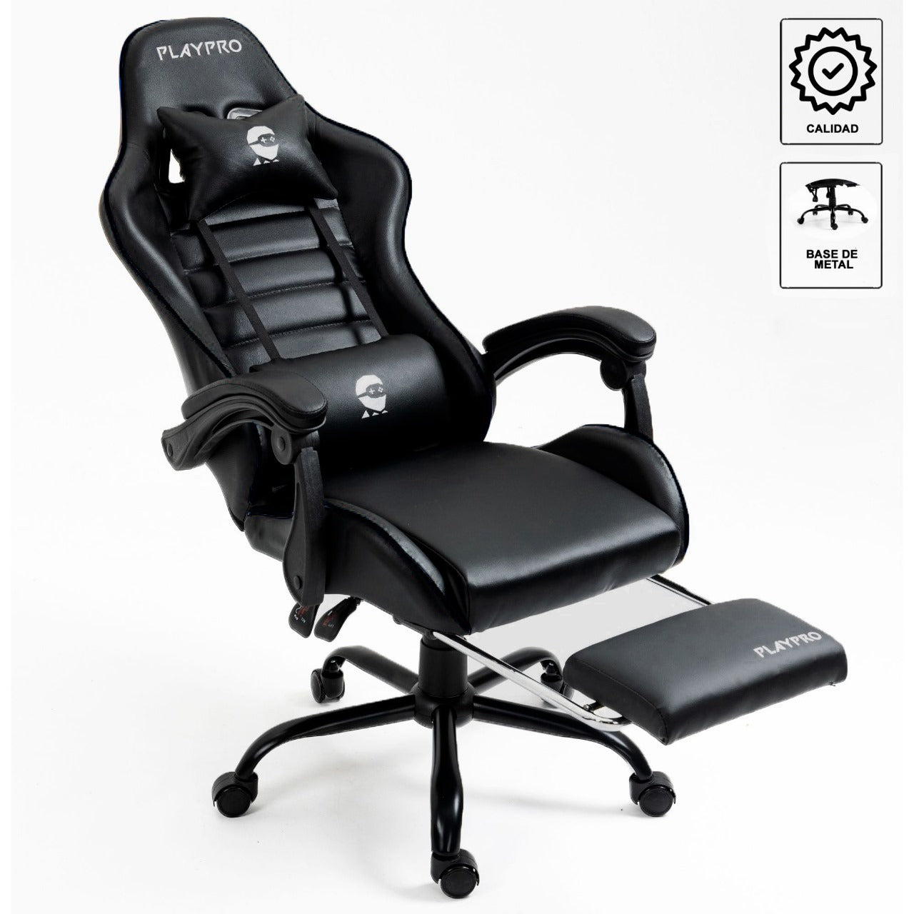 Silla Gamer Con Masajeador Lumbar Playpro X1 Negro Base de Metal