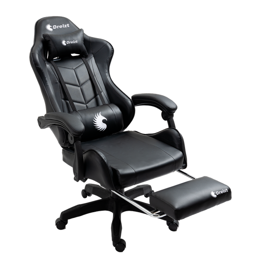 Silla Gamer Ergonómica Dreizt Shine Series Negro con Posapies Reclinable