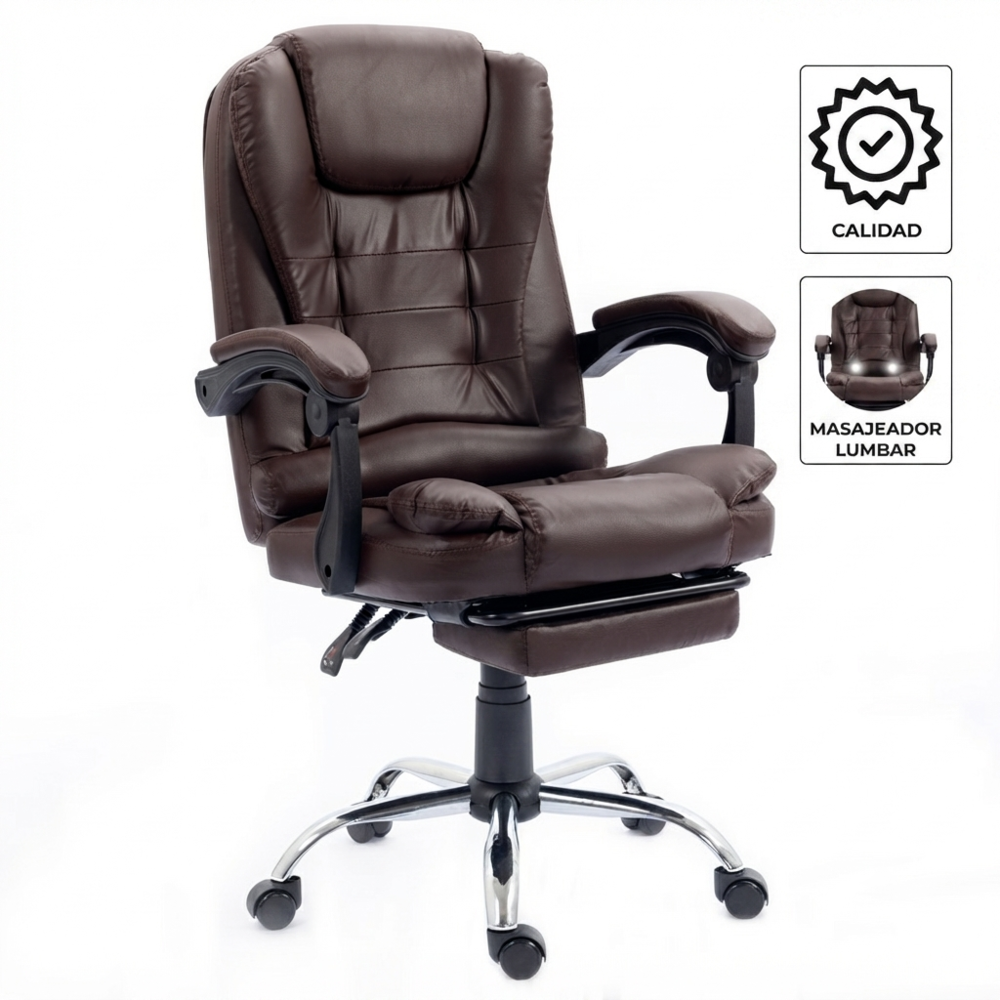 Silla de Oficina Con Masejador Lumbar Sillium Marron Oscuro