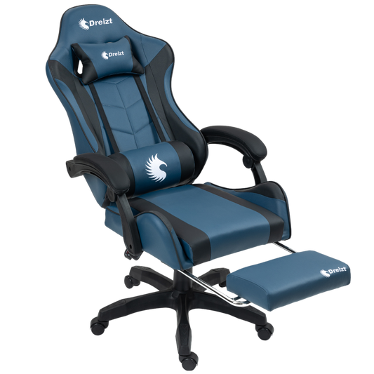 Silla Gamer Ergonómica Dreizt Shine Series Azul Indigo Con Posapies Reclinable
