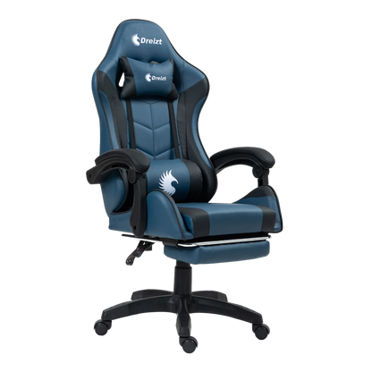 Silla Gamer Ergonómica Dreizt Shine Series Azul Indigo Con Posapies Reclinable