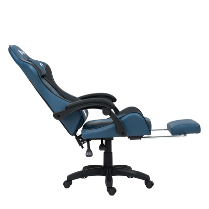Silla Gamer Ergonómica Dreizt Shine Series Azul Indigo Con Posapies Reclinable