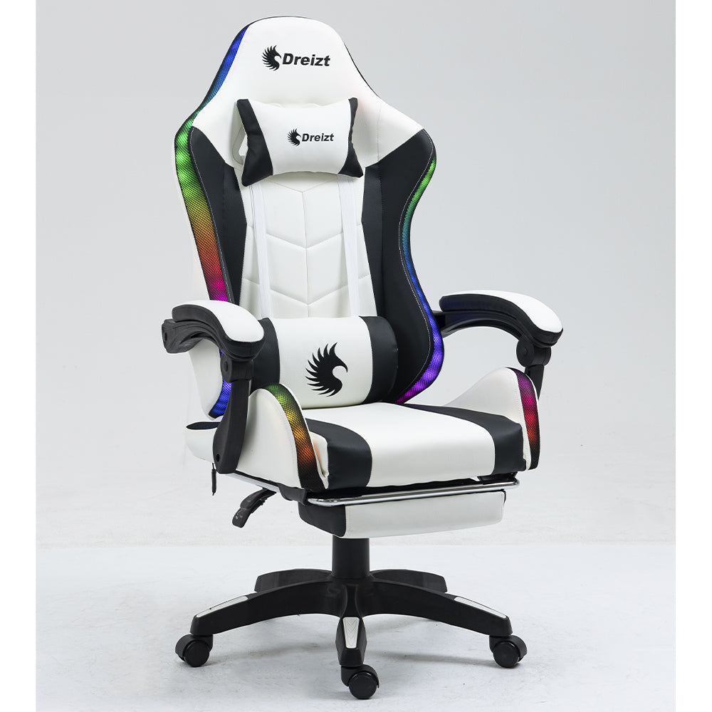 Silla Gamer Ergonómica Dreizt Shine RGB Series Blanco Luces con Posapies Reclinable