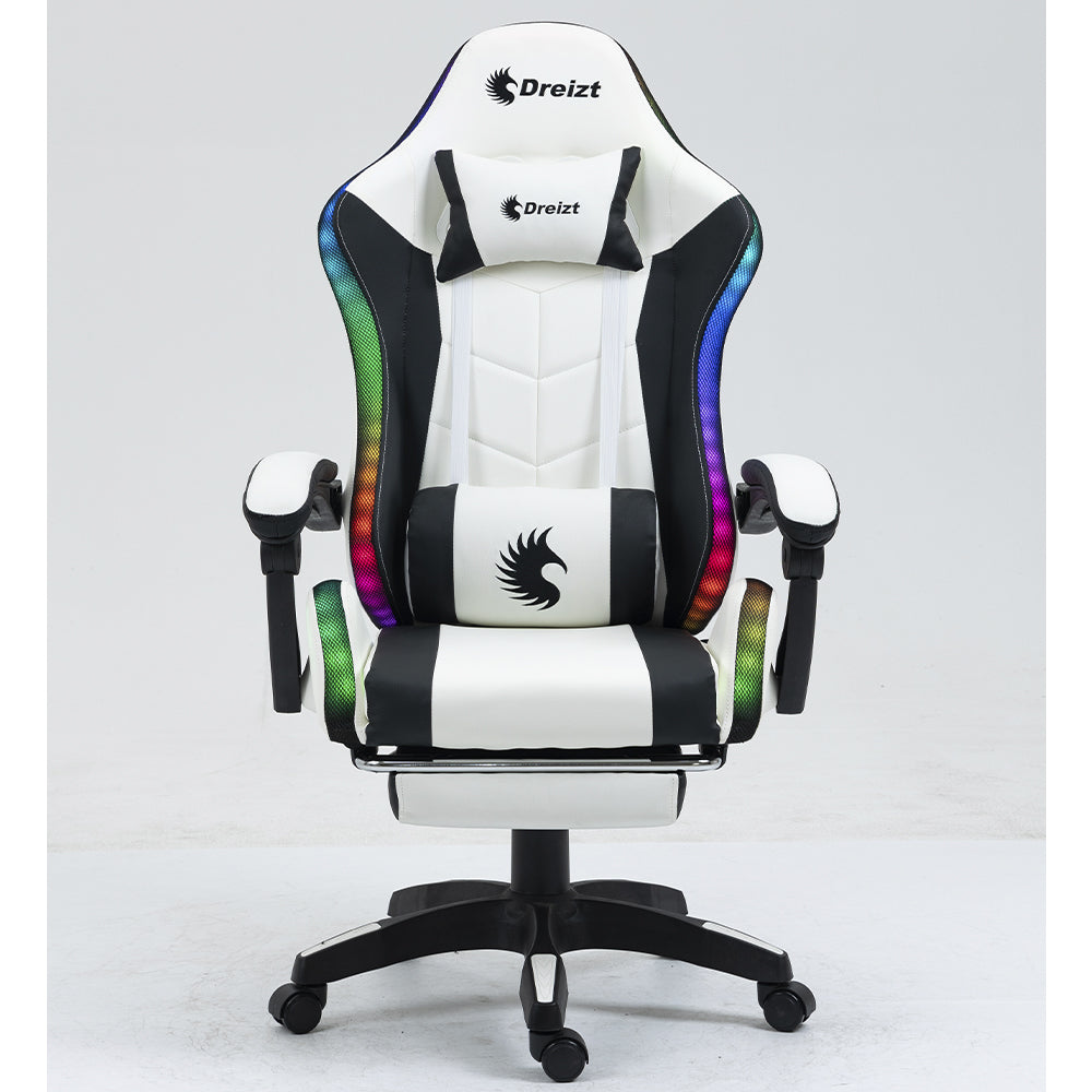 Silla Gamer Ergonómica Dreizt Shine RGB Series Blanco Luces con Posapies Reclinable