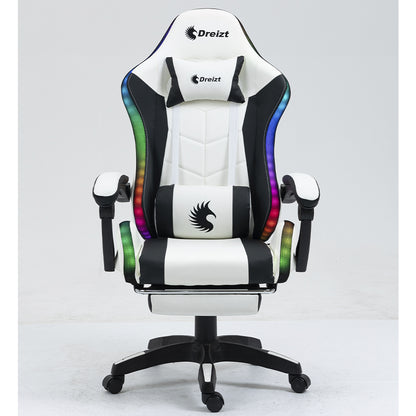 Silla Gamer Ergonómica Dreizt Shine RGB Series Blanco Luces con Posapies Reclinable