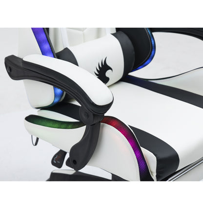 Silla Gamer Ergonómica Dreizt Shine RGB Series Blanco Luces con Posapies Reclinable