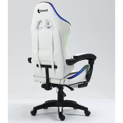 Silla Gamer Ergonómica Dreizt Shine RGB Series Blanco Luces con Posapies Reclinable