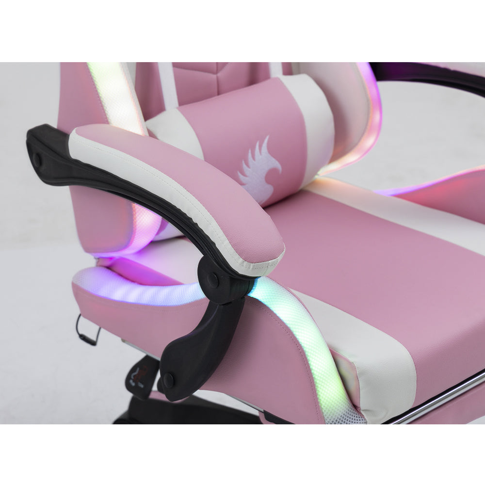 Silla Gamer Ergonómica Dreizt Shine RGB Series Rosado Luces con Posapies Reclinable