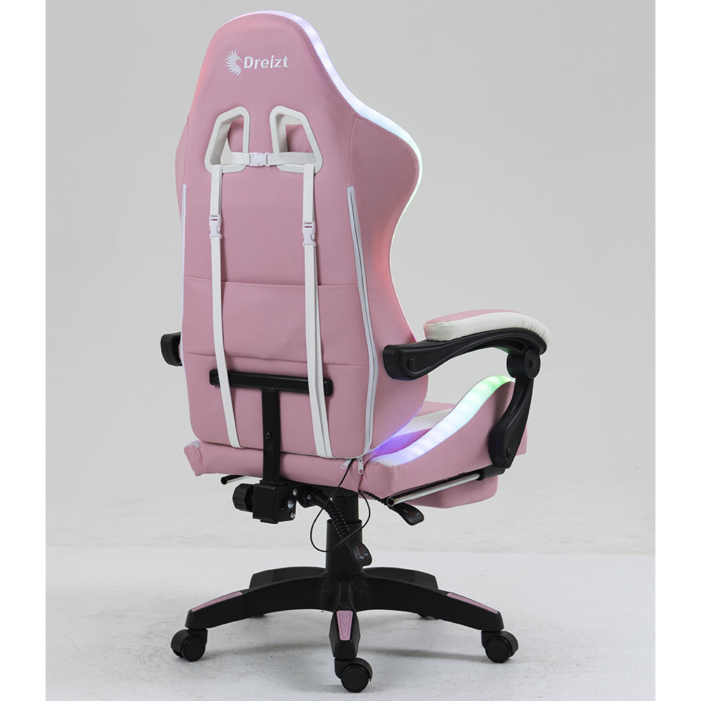 Silla Gamer Ergonómica Dreizt Shine RGB Series Rosado Luces con Posapies Reclinable