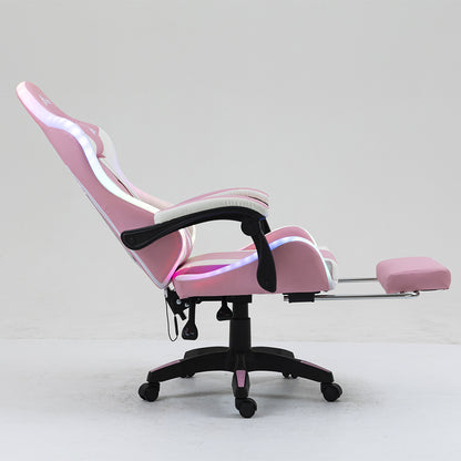 Silla Gamer Ergonómica Dreizt Shine RGB Series Rosado Luces con Posapies Reclinable