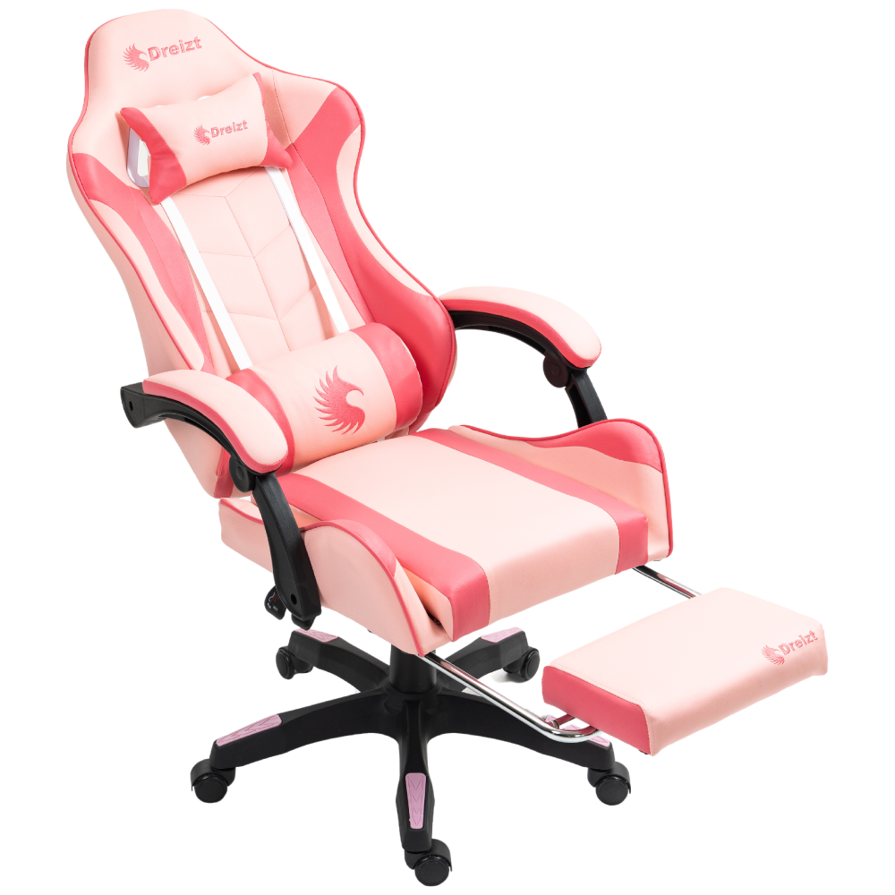 Silla Gamer Ergonómica Dreizt Shine Series Rosado Caramelo Con Posapies Reclinable