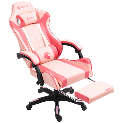 Silla Gamer Ergonómica Dreizt Shine Series Rosado Caramelo Con Posapies Reclinable