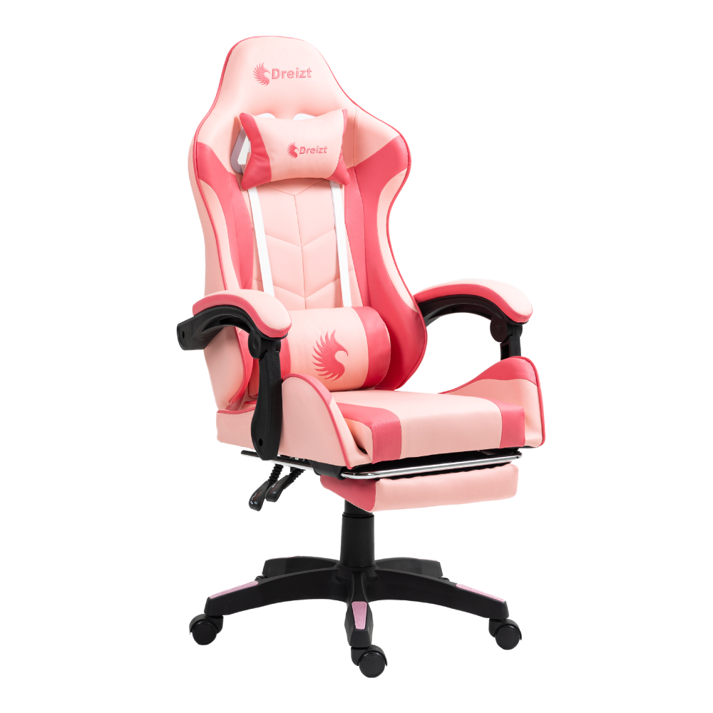 Silla Gamer Ergonómica Dreizt Shine Series Rosado Caramelo Con Posapies Reclinable