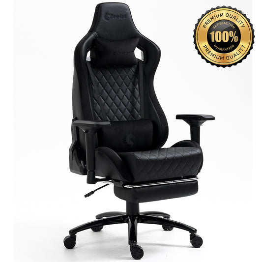 Silla Gamer Dreizt King Series Negro Premium Alta Calidad Reclinable con Posapies Gas Lift Clase 4
