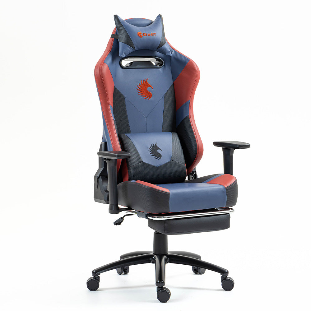 Silla Gamer Dreizt Heroes Series Azul Dark Premium Alta Calidad Reclinable Con Posapies Gas Lift Clase 4