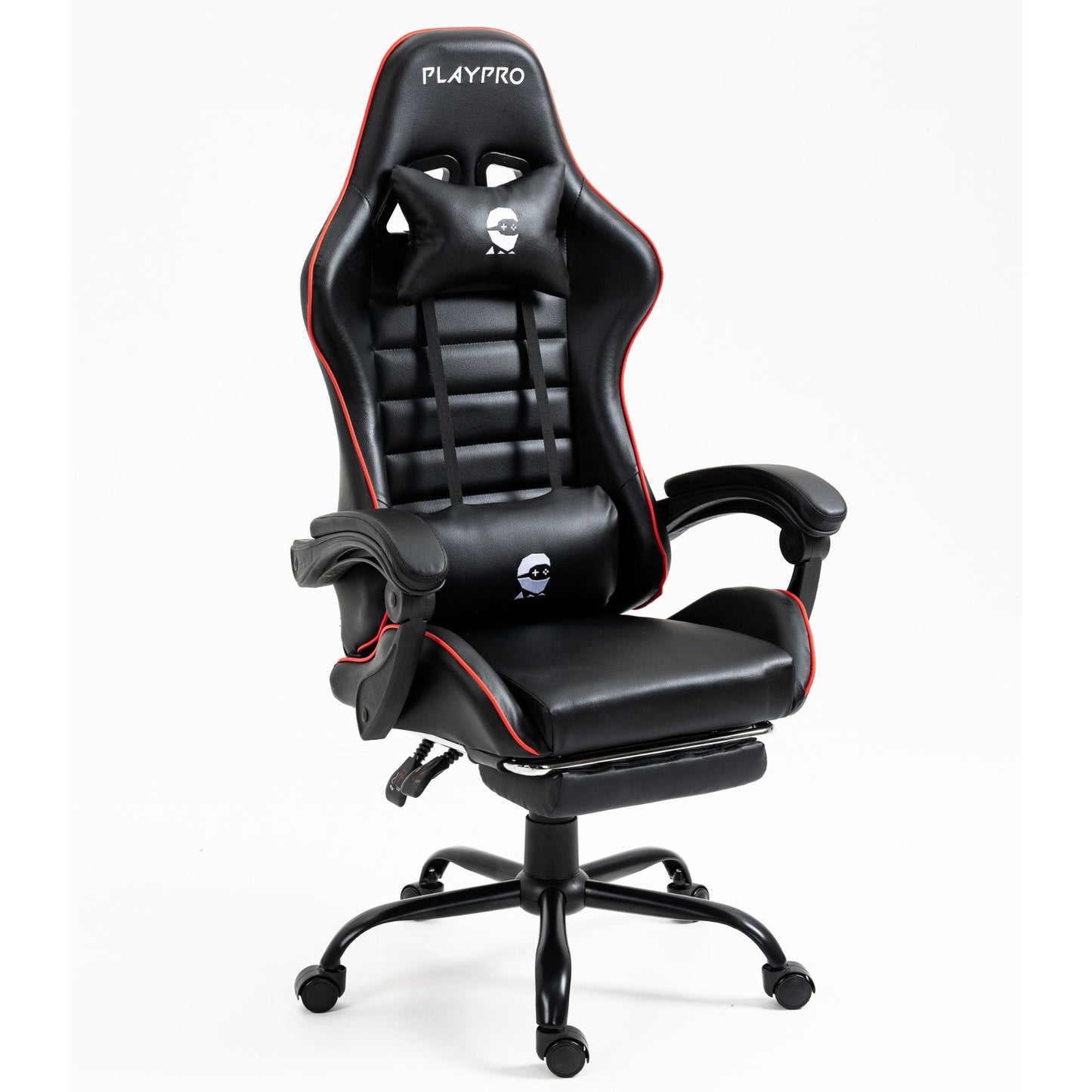Silla Gamer Con Masajeador Lumbar Playpro X1 Rojo Base de Metal