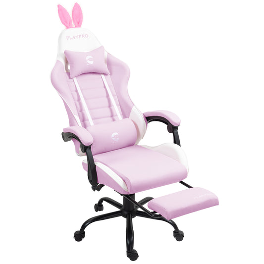 Silla Gamer Con Masajeador Lumbar Playpro X1 Rosado Bunny Base de Metal