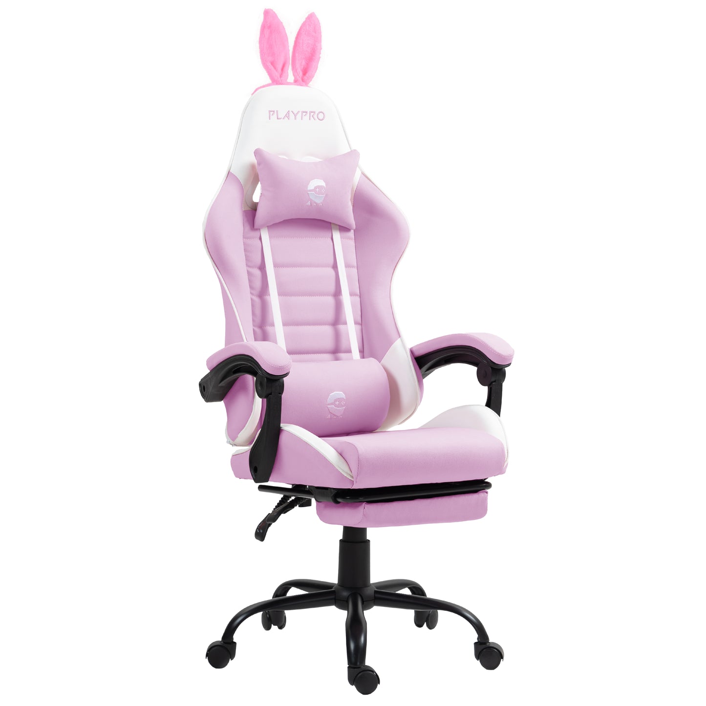 Silla Gamer Con Masajeador Lumbar Playpro X1 Rosado Bunny Base de Metal