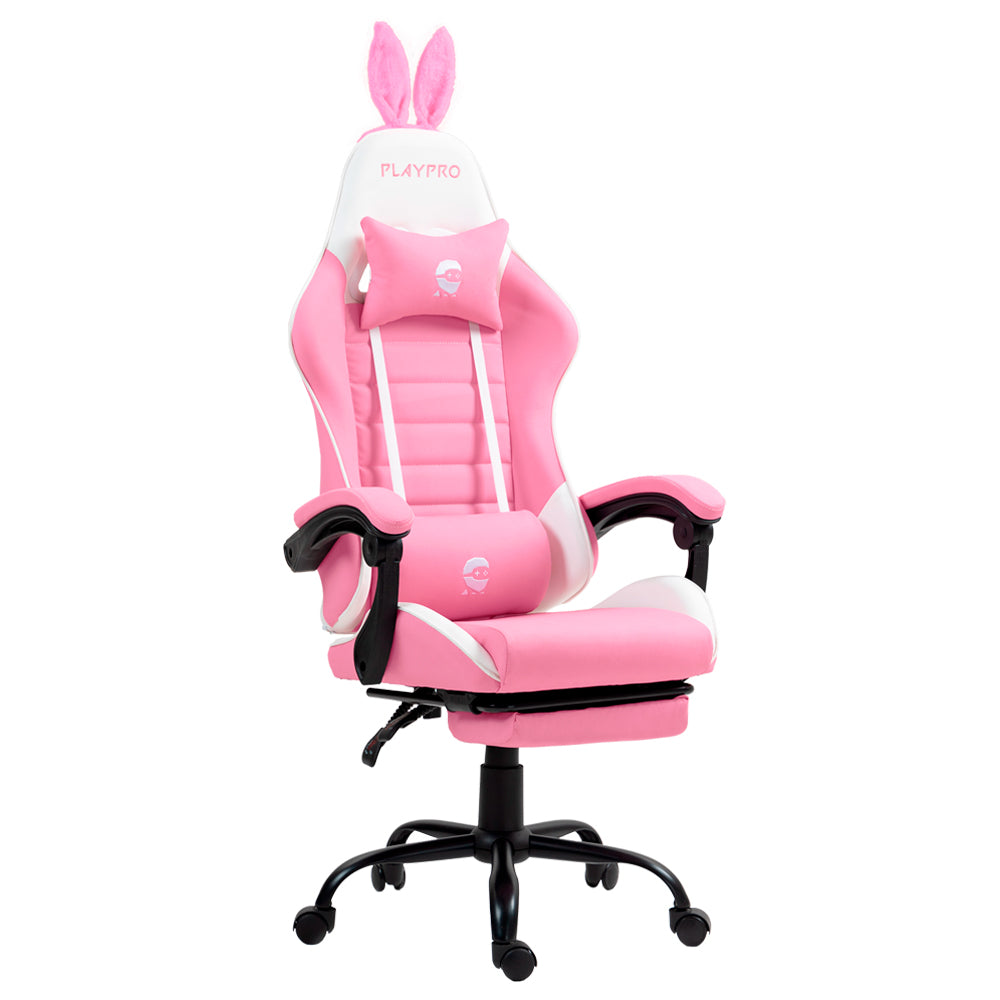 Silla Gamer Con Masajeador Lumbar Playpro X1 Rosado Bunny Base de Metal