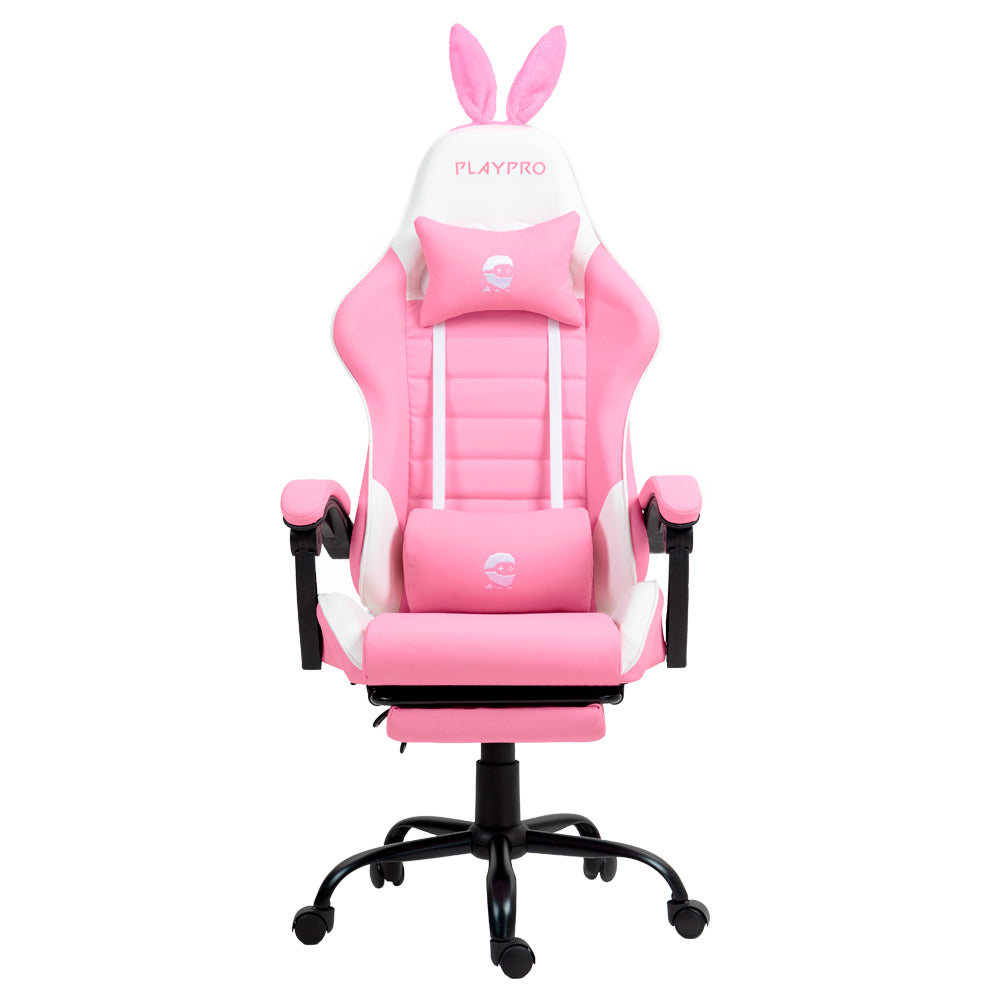 Silla Gamer Con Masajeador Lumbar Playpro X1 Rosado Bunny Base de Metal