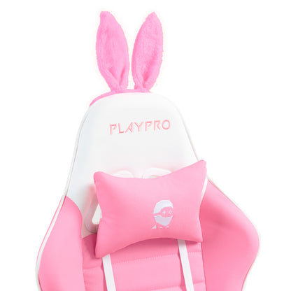 Silla Gamer Con Masajeador Lumbar Playpro X1 Rosado Bunny Base de Metal