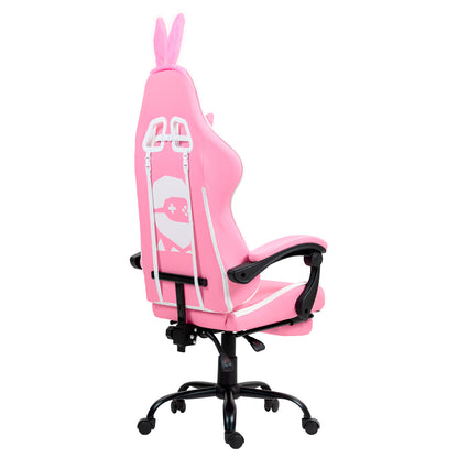 Silla Gamer Con Masajeador Lumbar Playpro X1 Rosado Bunny Base de Metal
