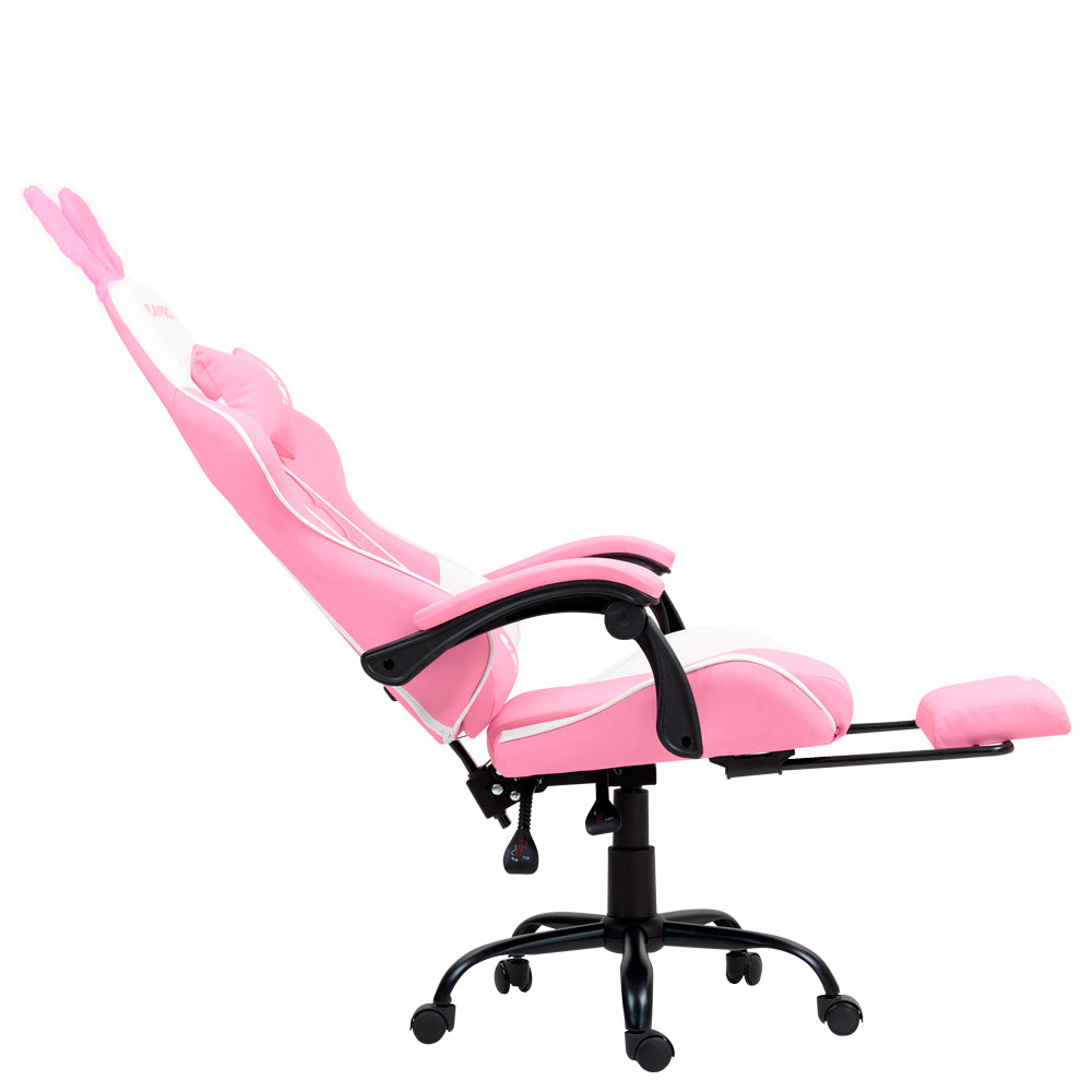 Silla Gamer Con Masajeador Lumbar Playpro X1 Rosado Bunny Base de Metal
