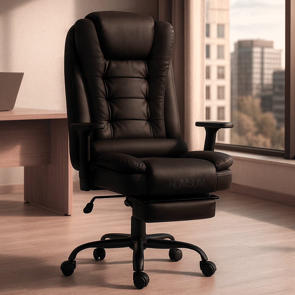 Silla Ergonomica Oficina Gerencial Base de Acero Roma Komsum Marron Oscuro