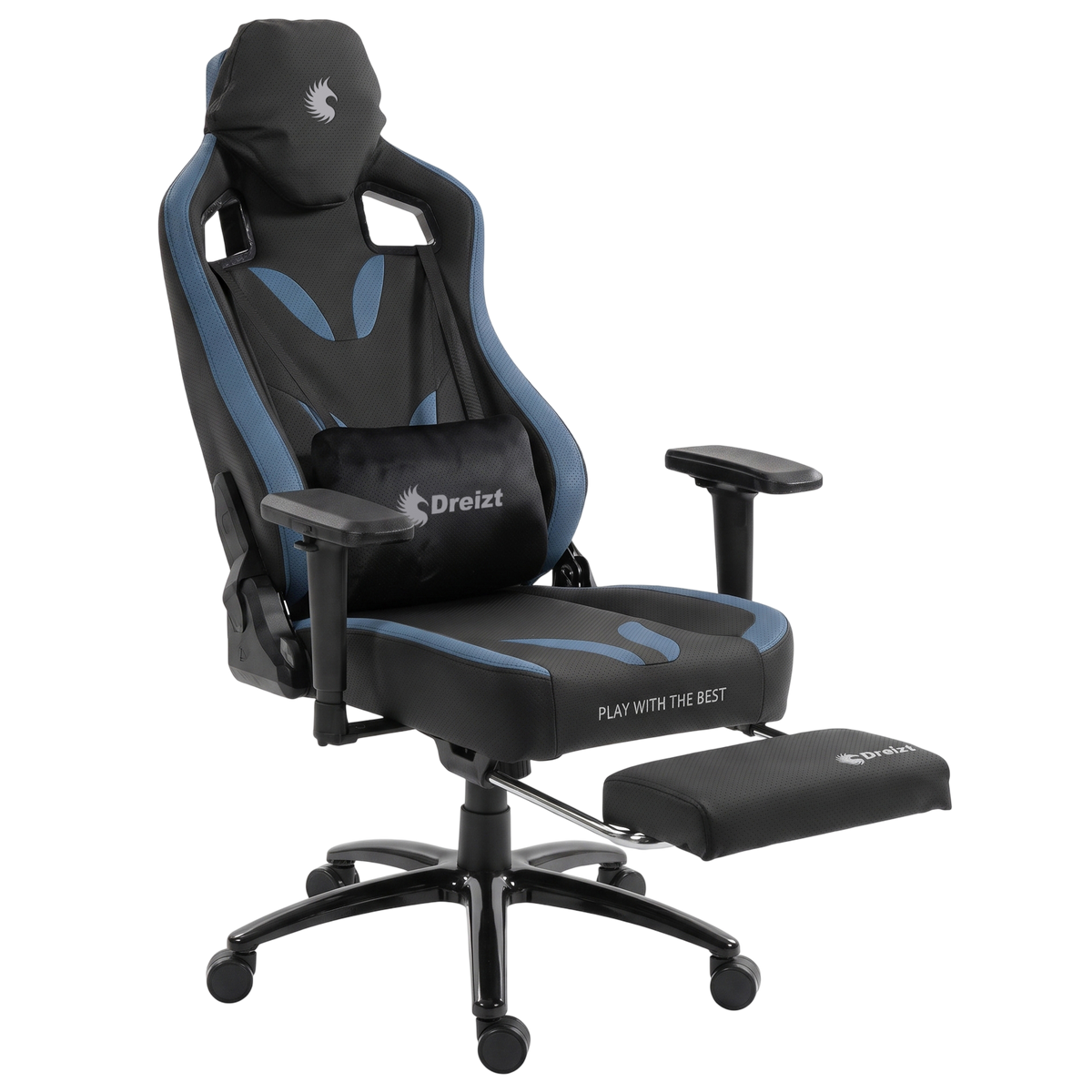 Silla Gamer Dreizt Thunder Series Azul Premium Con Posapies Clase 4