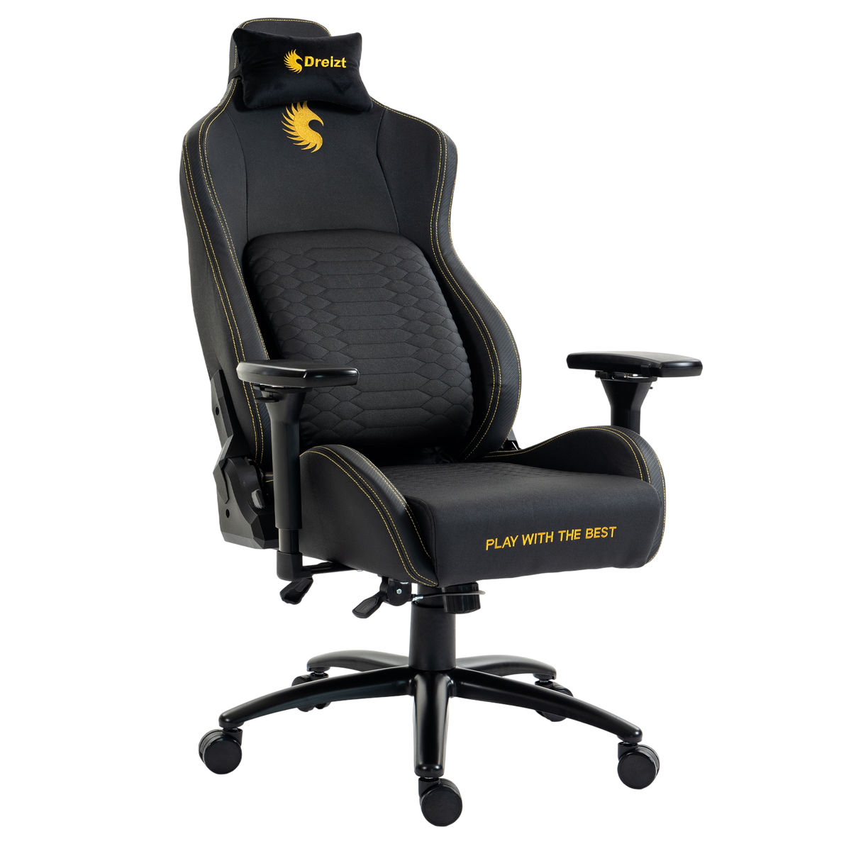 Silla Gamer Dreizt Titan Series Golden Dark Premium Almohadilla Inteligente Reclinable Gas Lift Clase 4
