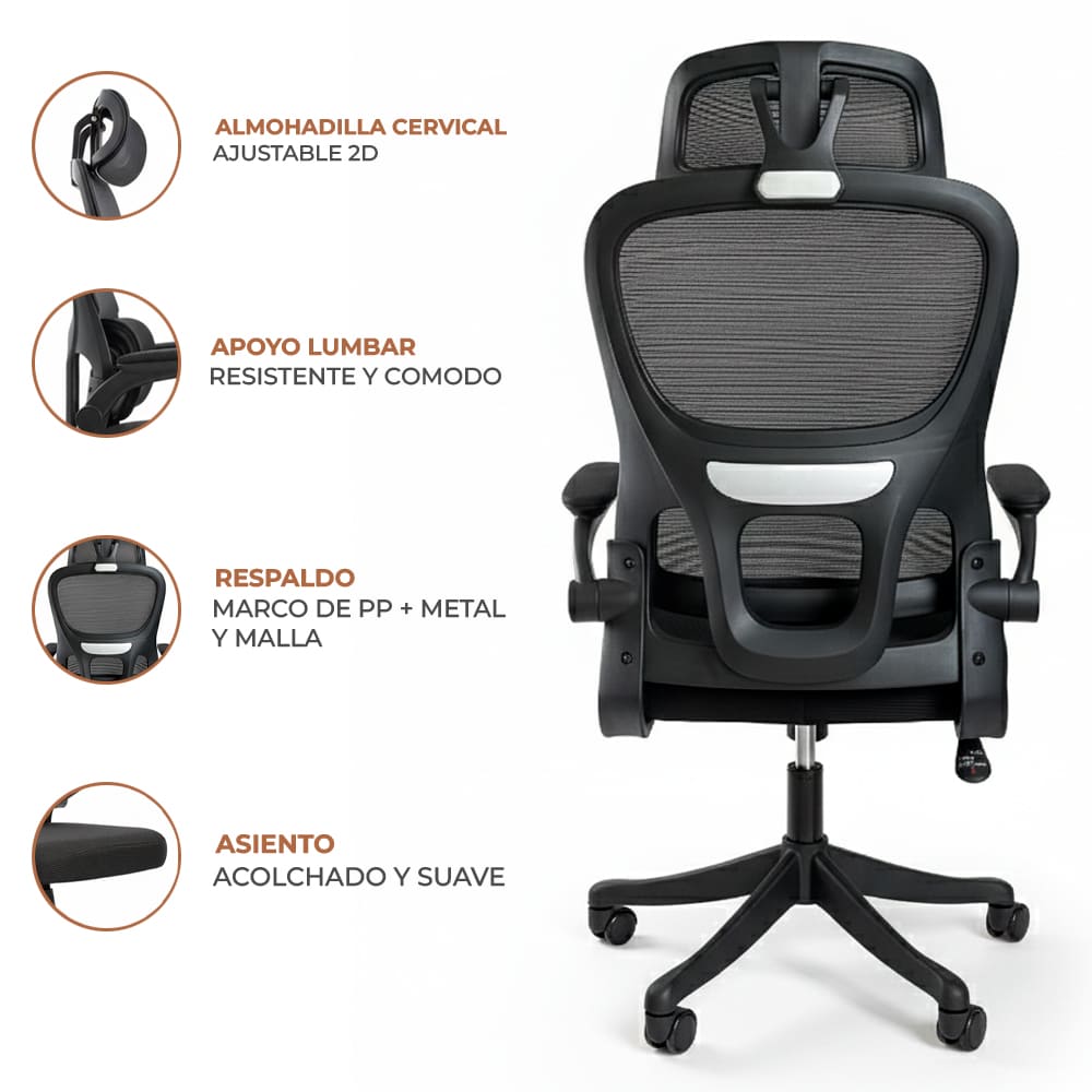 Silla Ergonomica de Oficina Gerencial Komsum Turin Negro