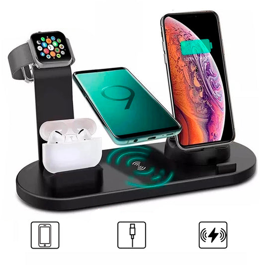 Cargador inalámbrico 4 en 1 para celulares Iphone, Android, Apple watch y Audifonos