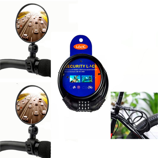 Combo 2 Espejos Retrovisor Bicicleta ADB200022 + Cable Candado con Combinación de 4 Dígitos ADB200011