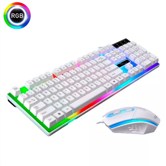 Combo Teclado y Mouse Gamer RGB Laptop PC Blanco Playpro